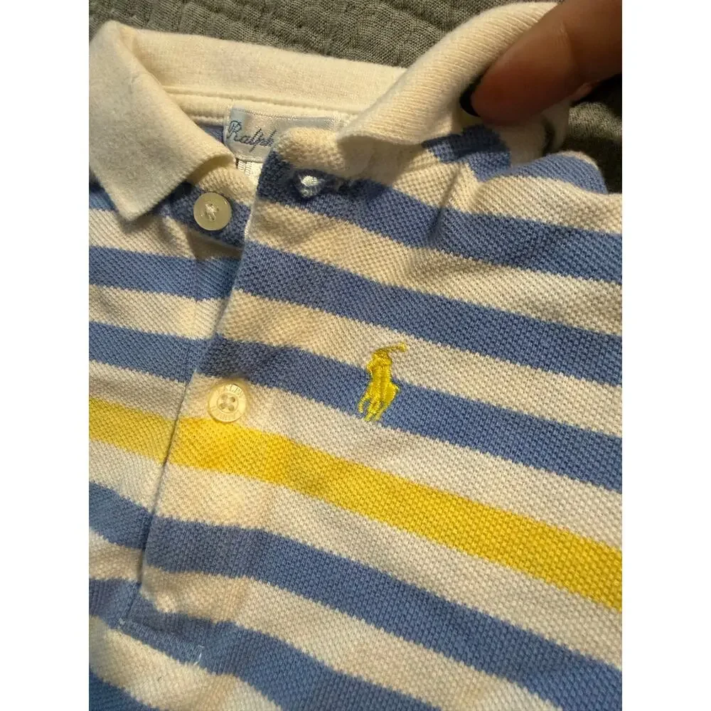 Ralph Lauren Baby Polo Shirt Striped Blue Yellow Top Size 9 Months 100% Cotton